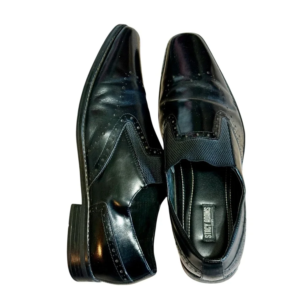 Stacy Adams Mens Black Leather Square Toe Slip On Loafers‎ Brogue Shoes Sz-12